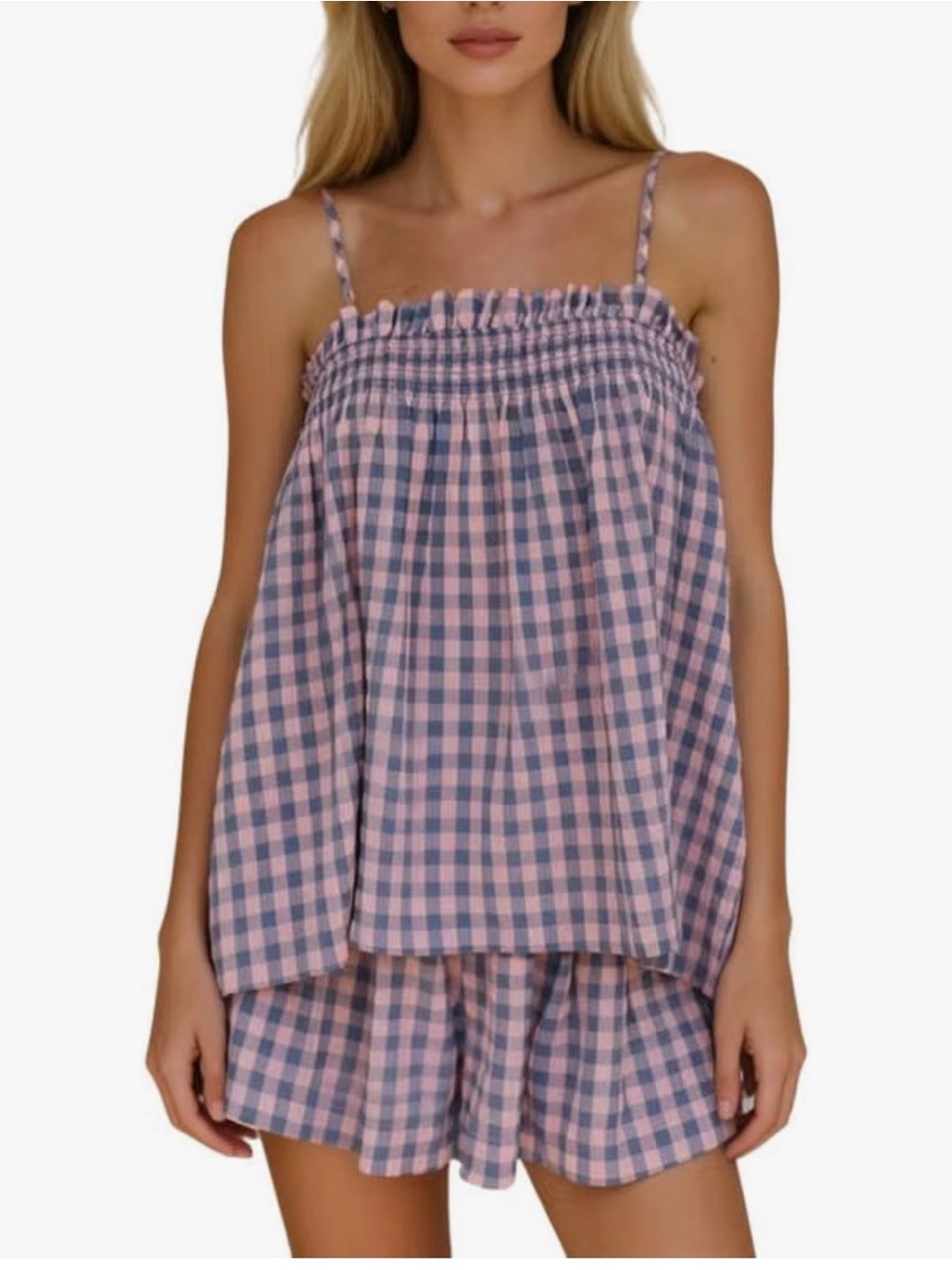 Amazon Pink and Blue Gingham Two-Piece Sleep Set